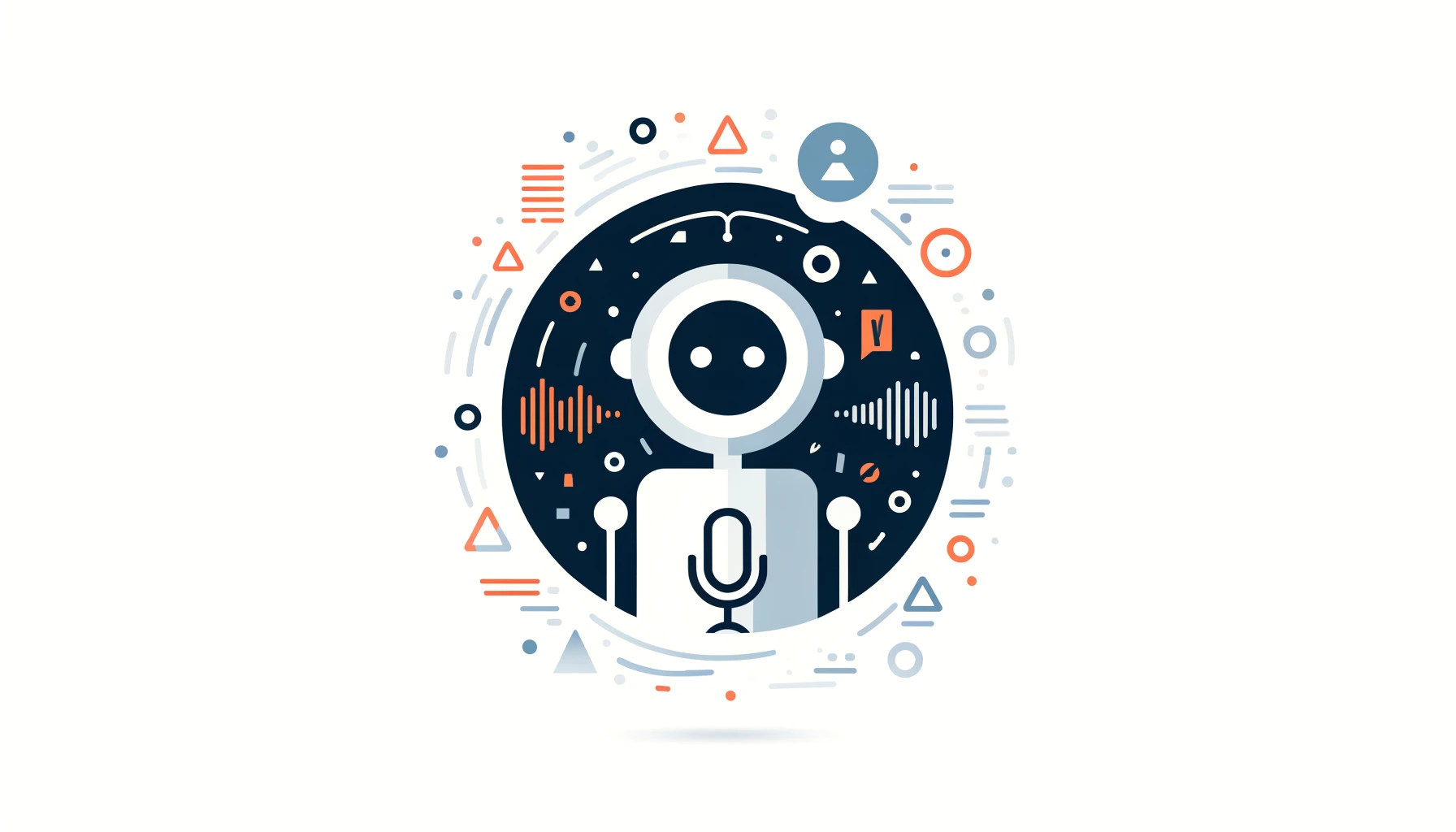 Minimalist style illustration representing AI voice cloning with abstract elements like sound waves and a robotic voice assistant.