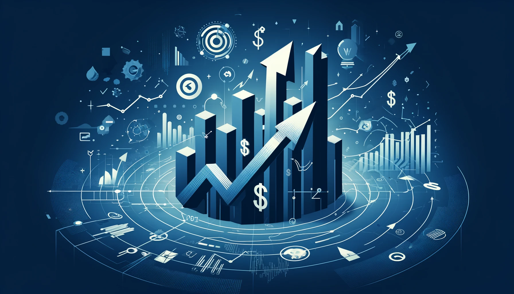 Abstract financial growth with arrows and graphs.
