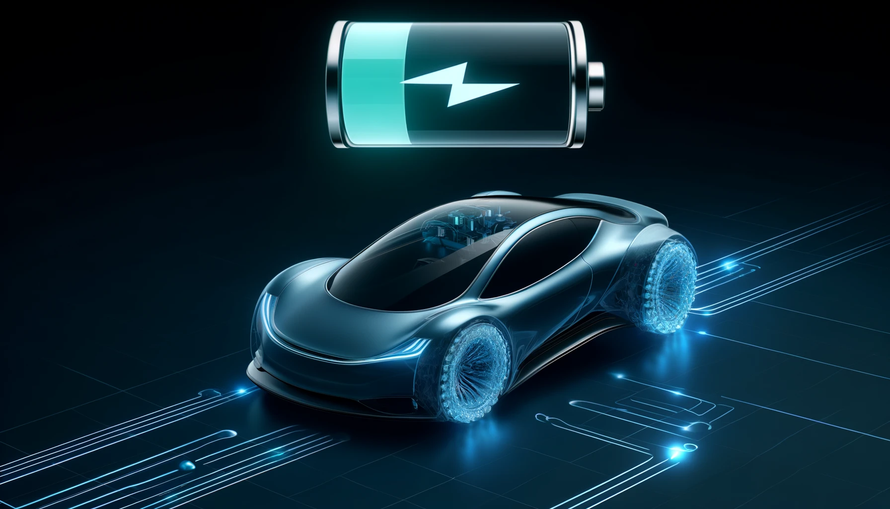 Futuristic concept car powered by sodium-ion batteries in modern digital art style.