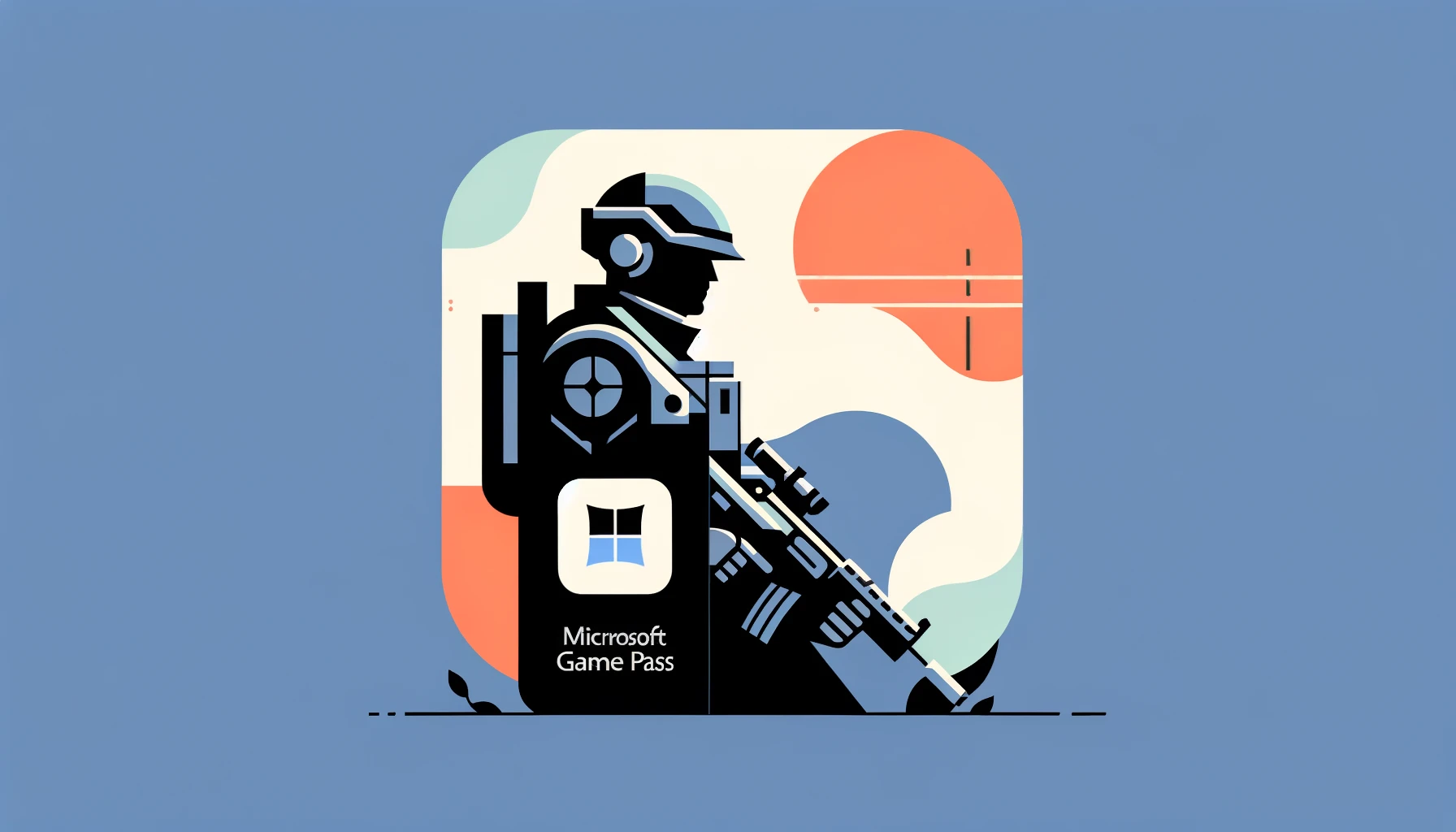 Minimalist vector art showing 'Call of Duty' available on Microsoft Game Pass subscription service