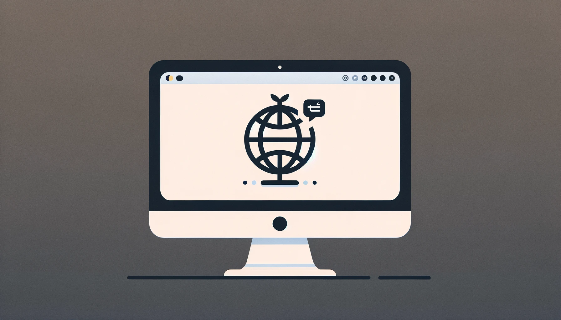 Minimalist illustration of a computer screen displaying a translator application with a logo resembling DeepL, featuring clean lines and simple colors.