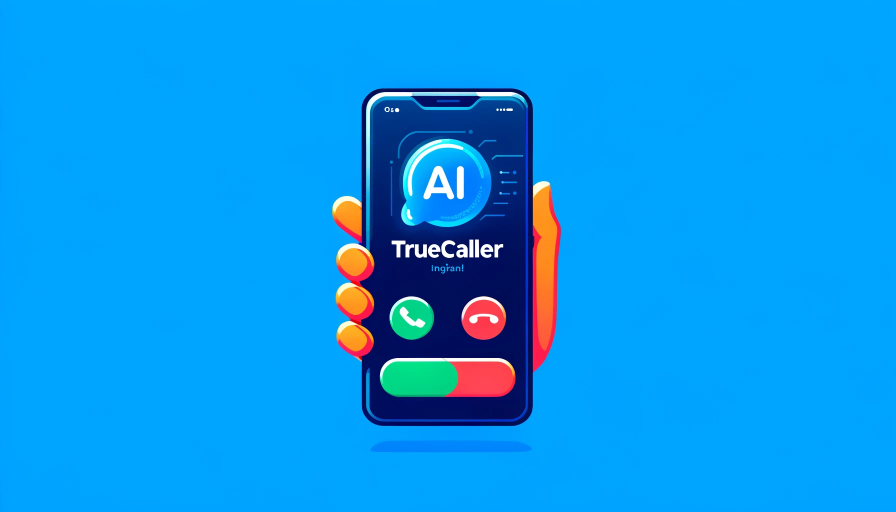 Smartphone with incoming call screen and AI integration by Truecaller.