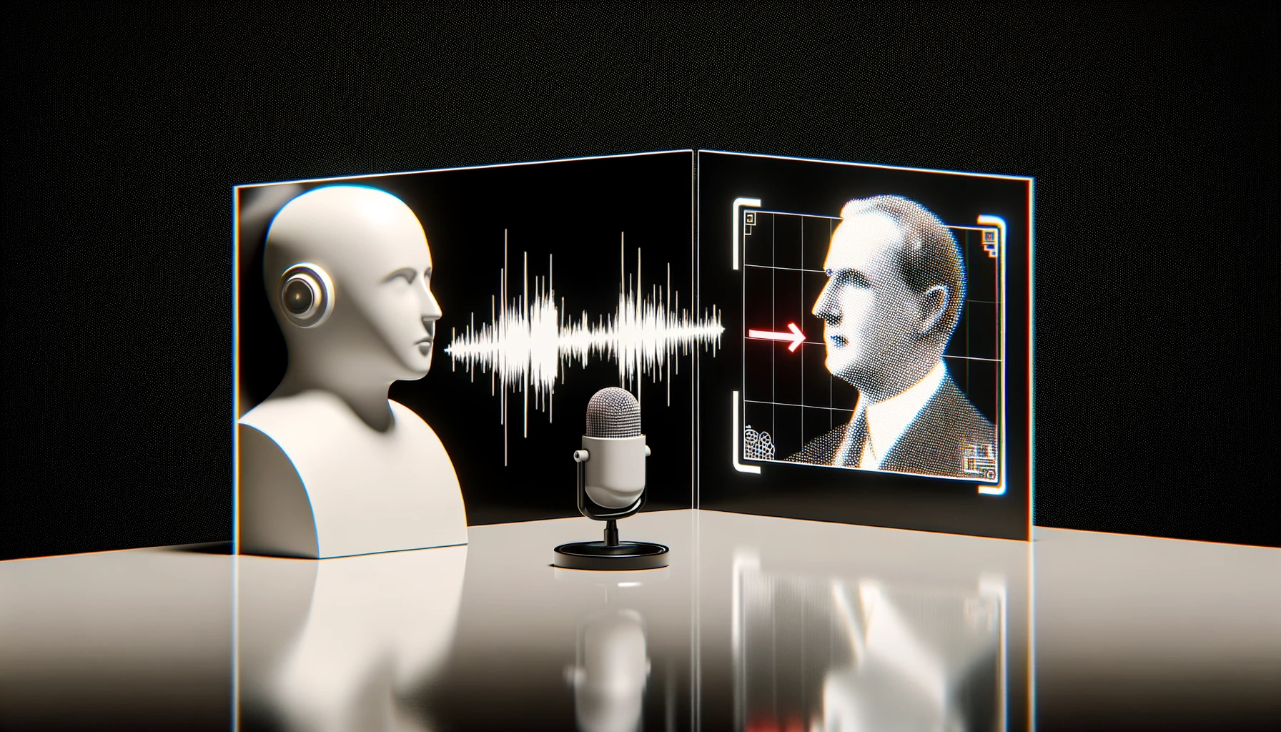 Minimalist AI interface analyzing and replicating a politician's voice from an audio sample.