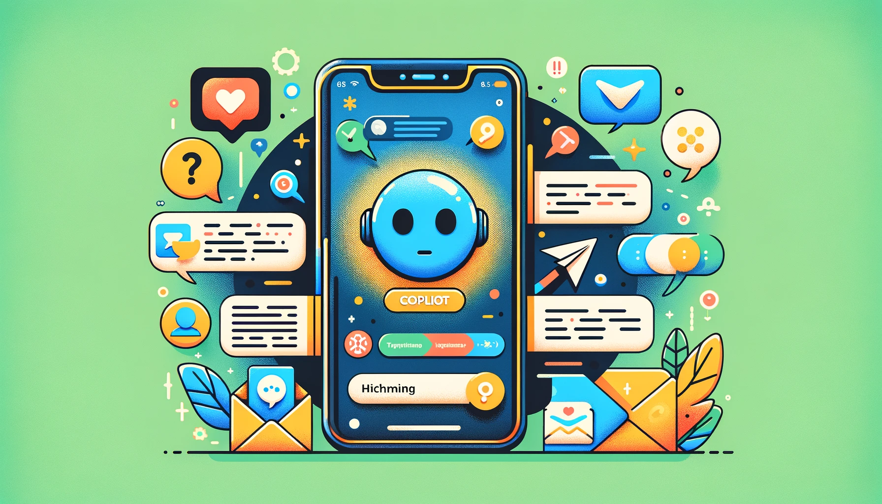 Illustration of Microsoft Copilot AI integrated into the Telegram app with user interactions