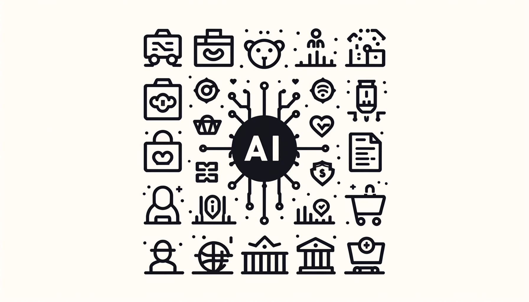 Minimalist vector graphic of AI integration in non-tech industries