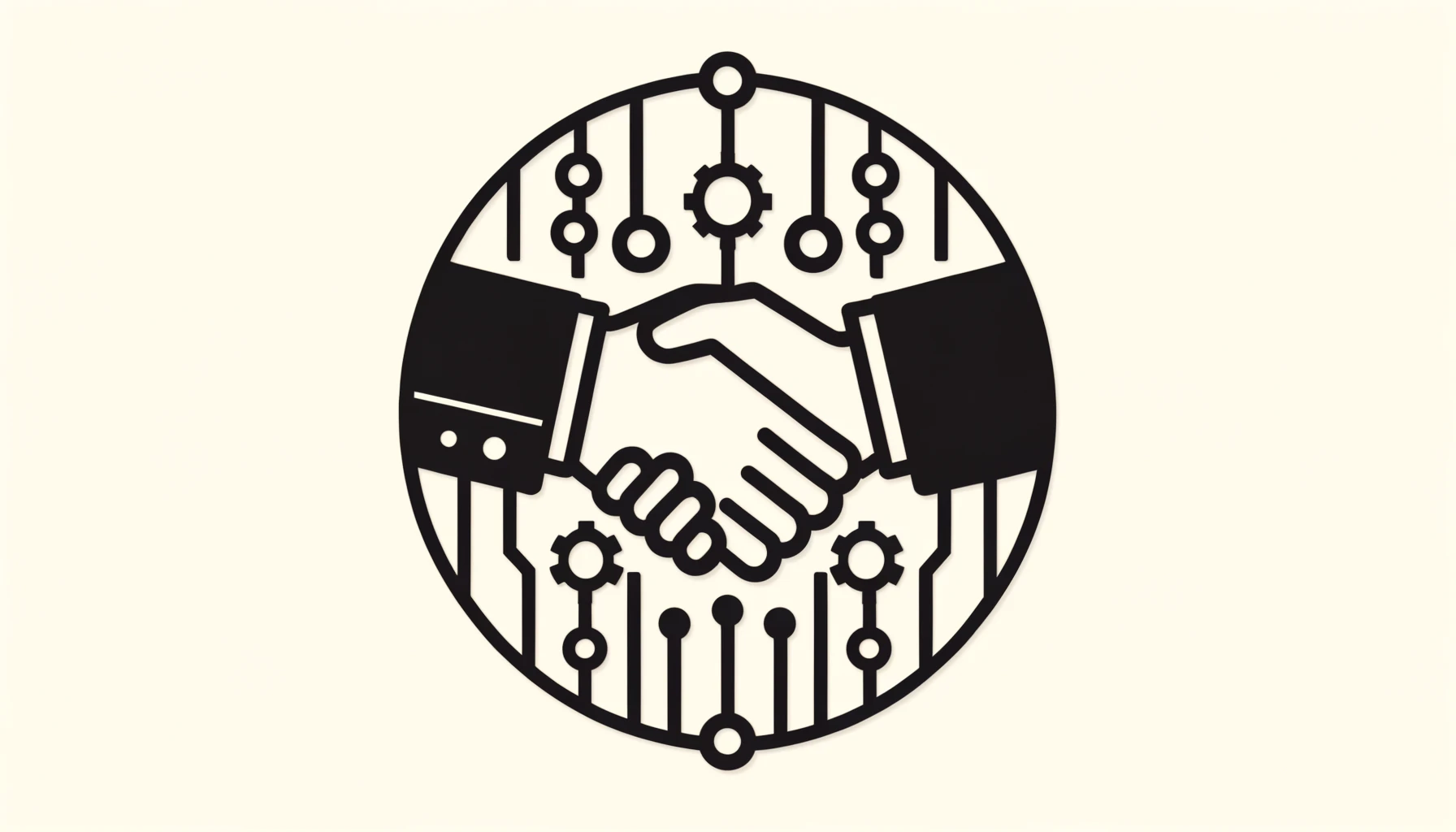 Minimalist representation of a handshake between world leaders and tech executives symbolizing AI safety commitment.