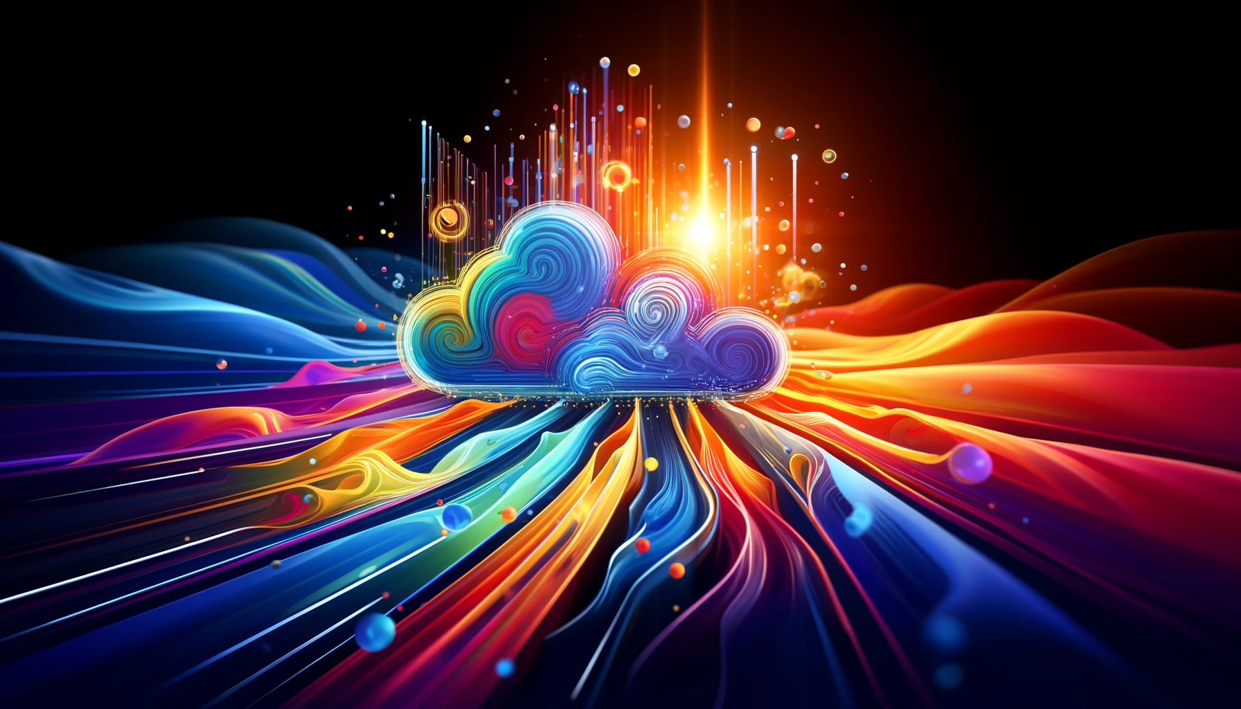 Abstract art depicting data flow in a network symbolizing efficiency and reduced power consumption.