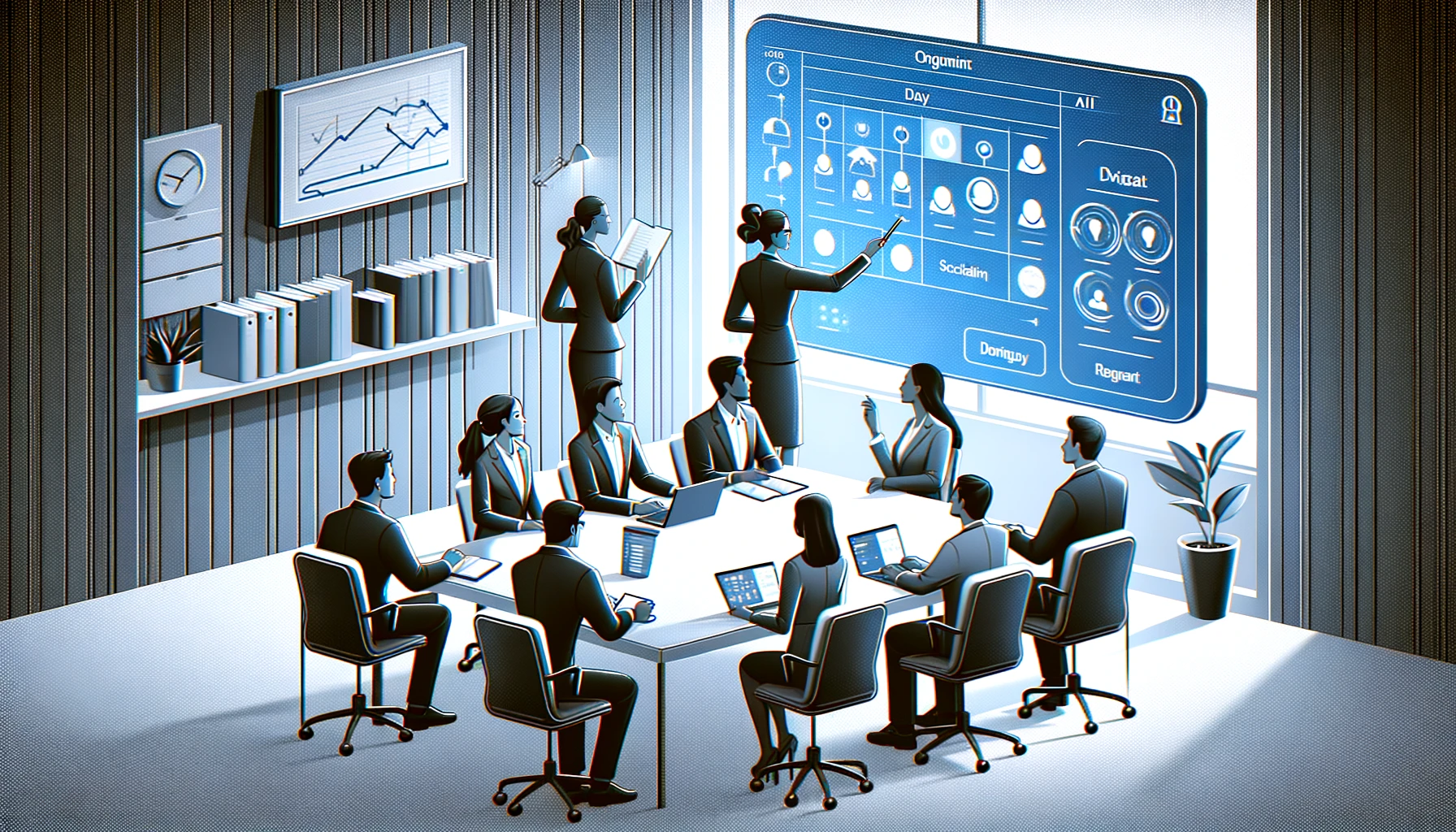 Professional team using AI tool for scheduling meetings.
