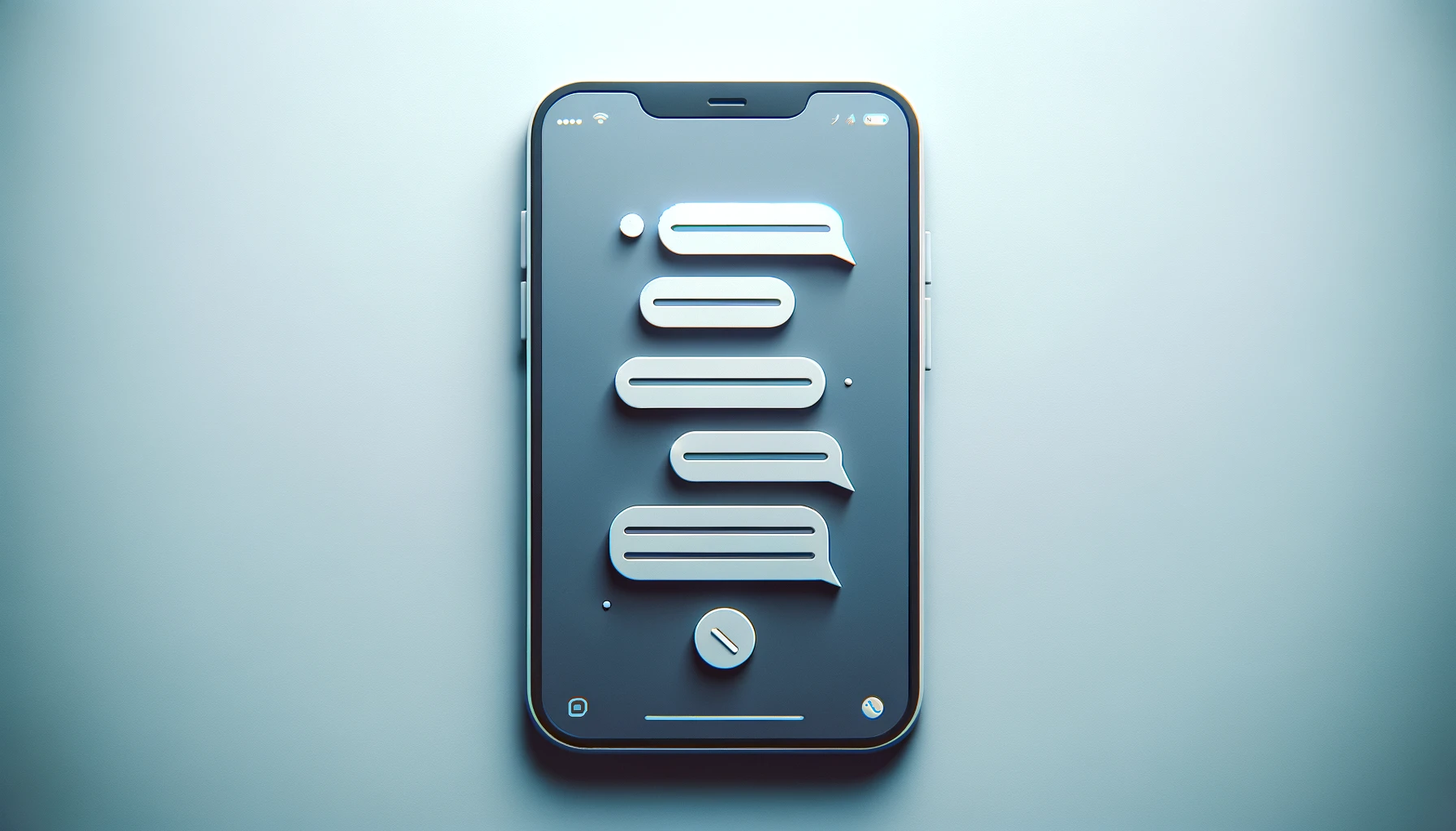 Minimalistic smartphone with chat screen displaying dynamic messages.