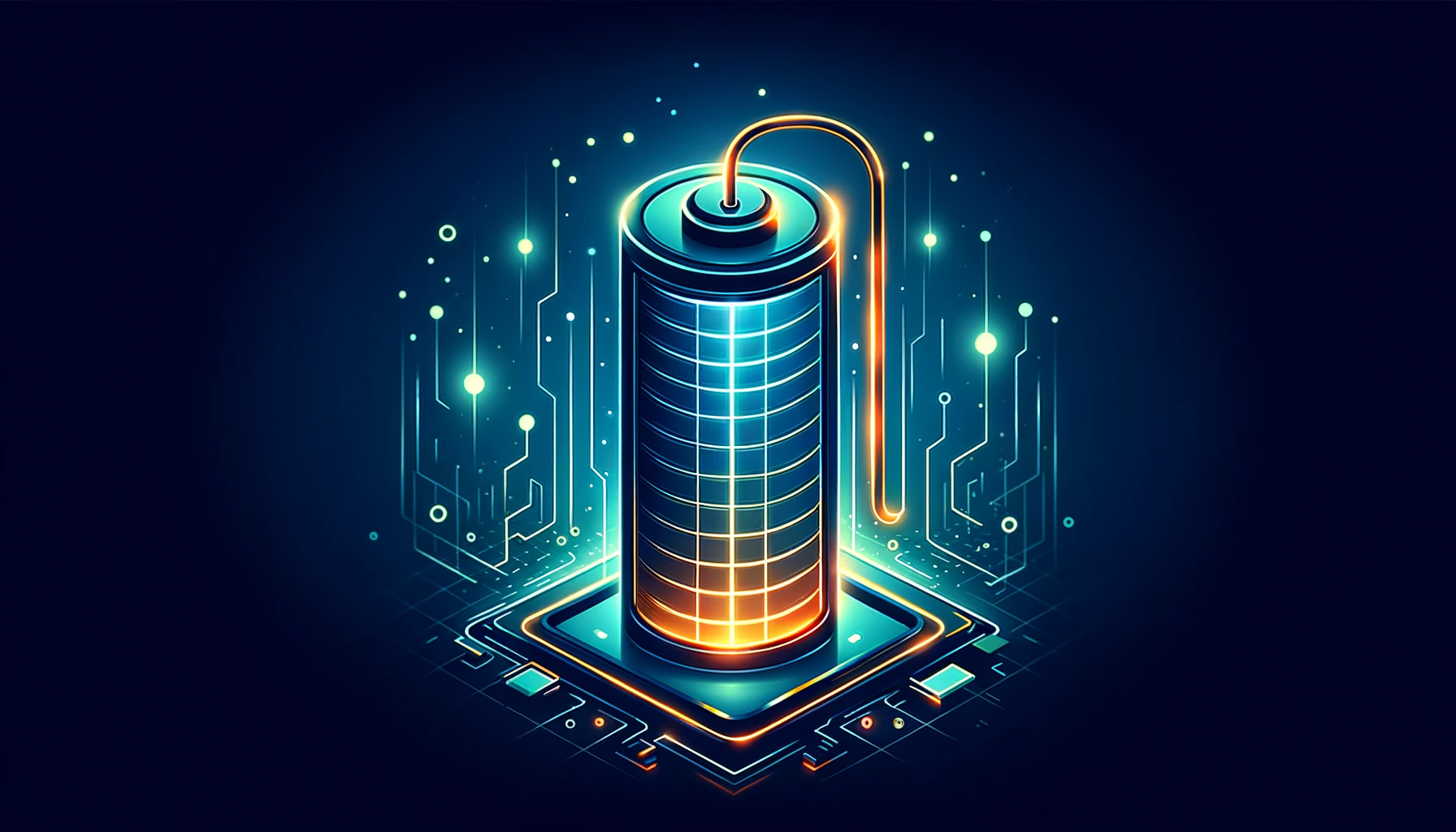 Stylized illustration of a high-tech battery for long-duration energy storage
