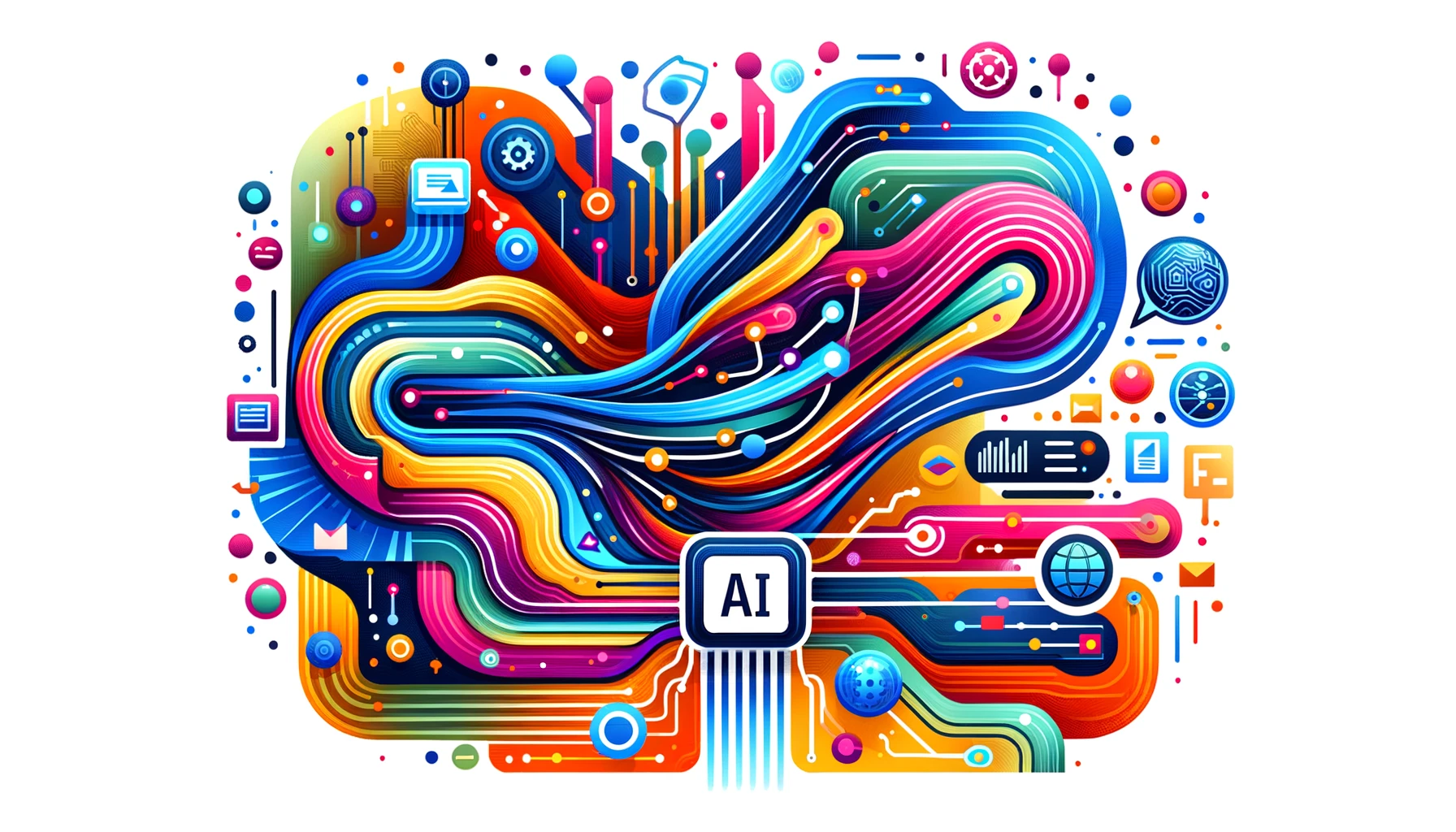 Stylized graphic of AI algorithms transforming complex data into simple overviews.