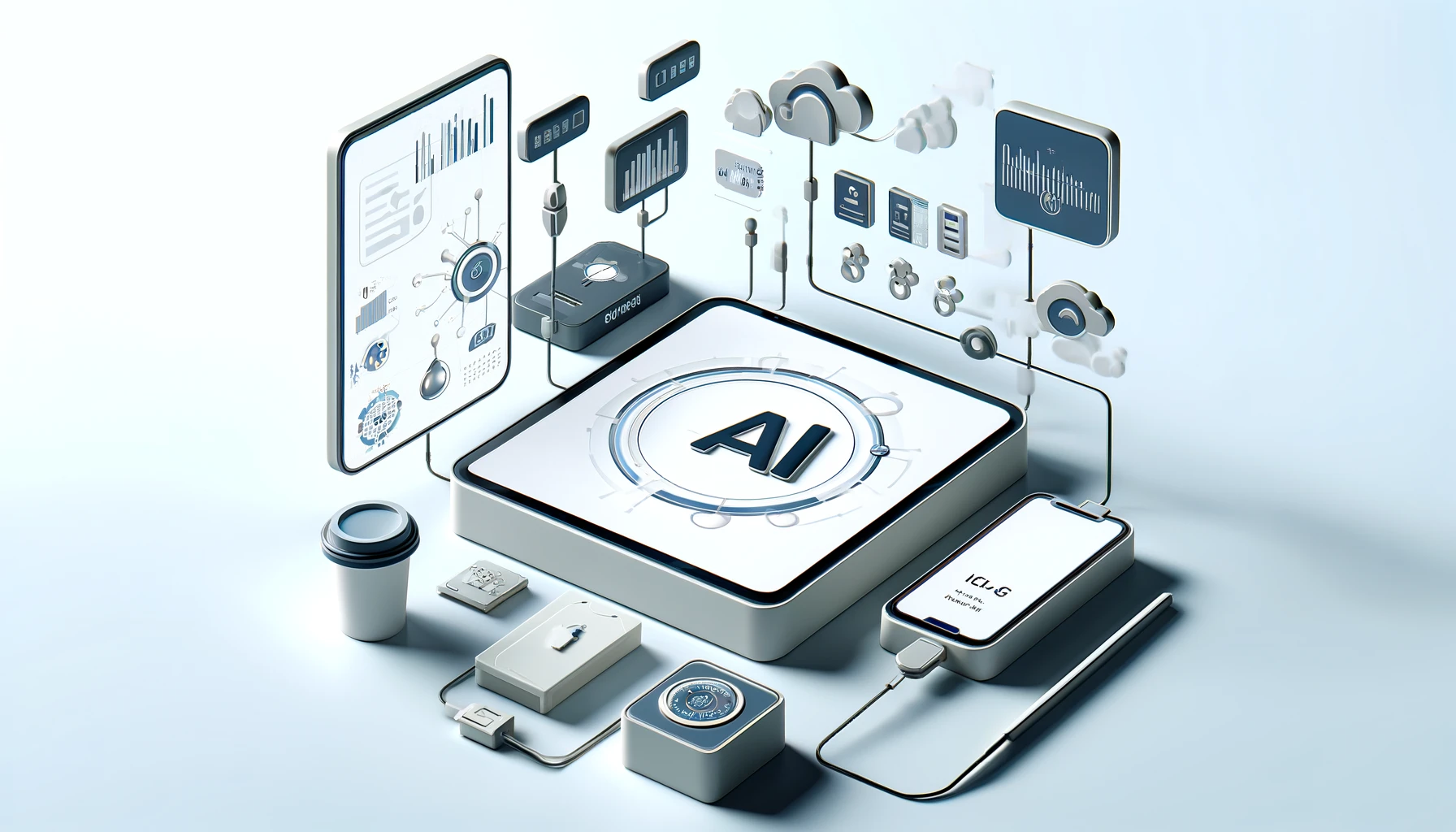 Sleek minimalist depiction of AI real-time data integration with connected devices