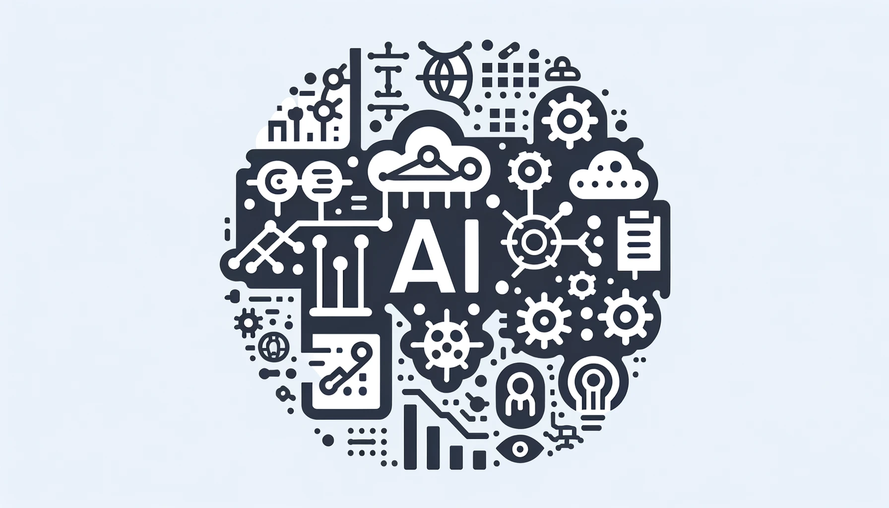 Minimalist graphic representing AI with icons for data analysis and streamlined workflows