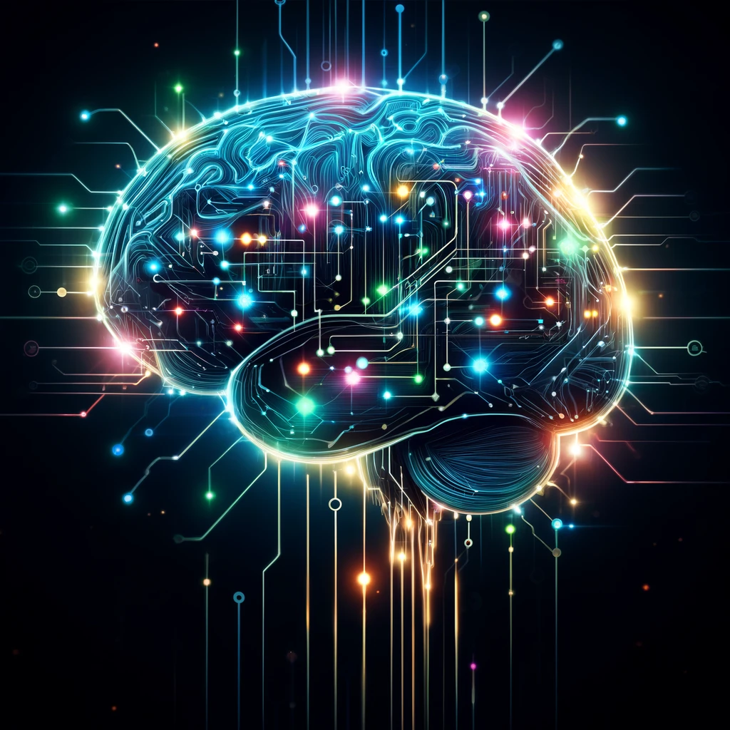 Abstract AI brain with glowing circuits representing superintelligent AI.