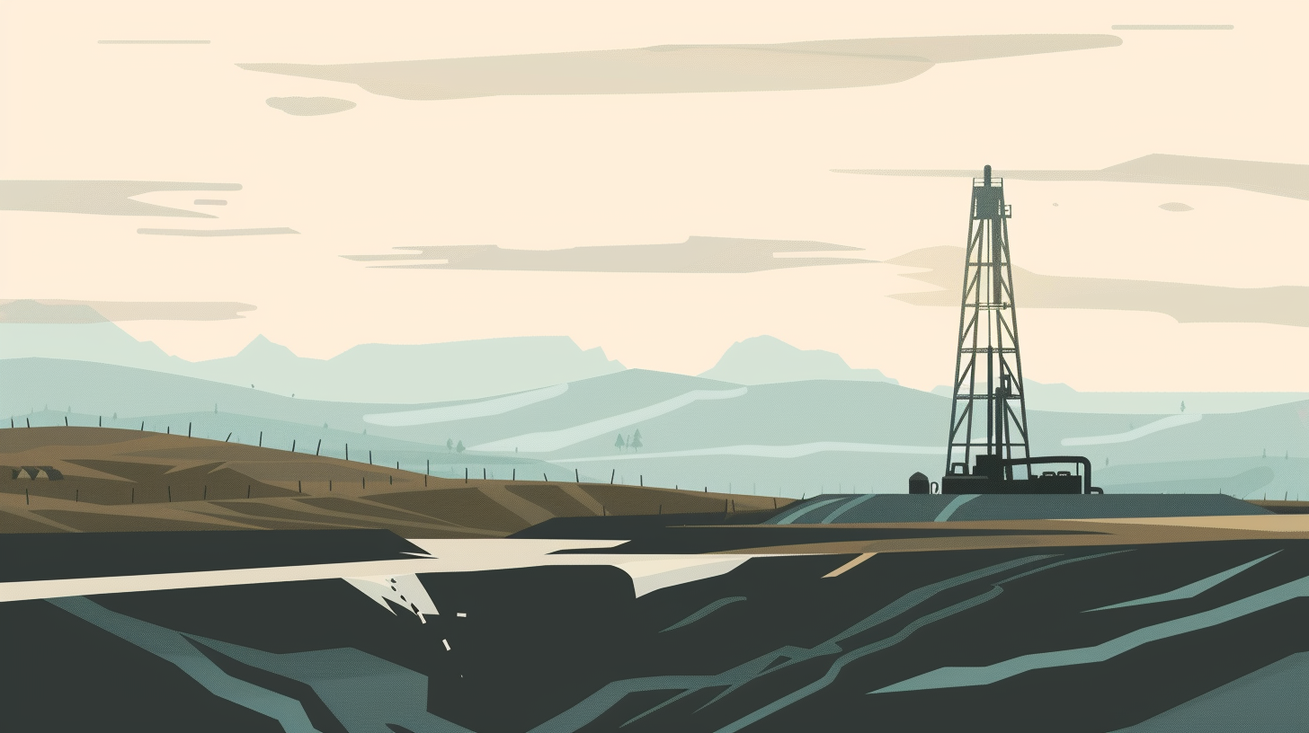 A minimalist, modern depiction of a geothermal well with the mud stabilizing pressure, featuring clean lines and muted tones.