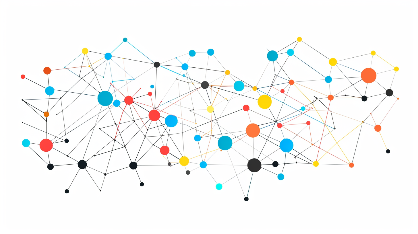 Abstract representation of Foursquare's strategic restructuring with interconnected lines and nodes in minimalist style.