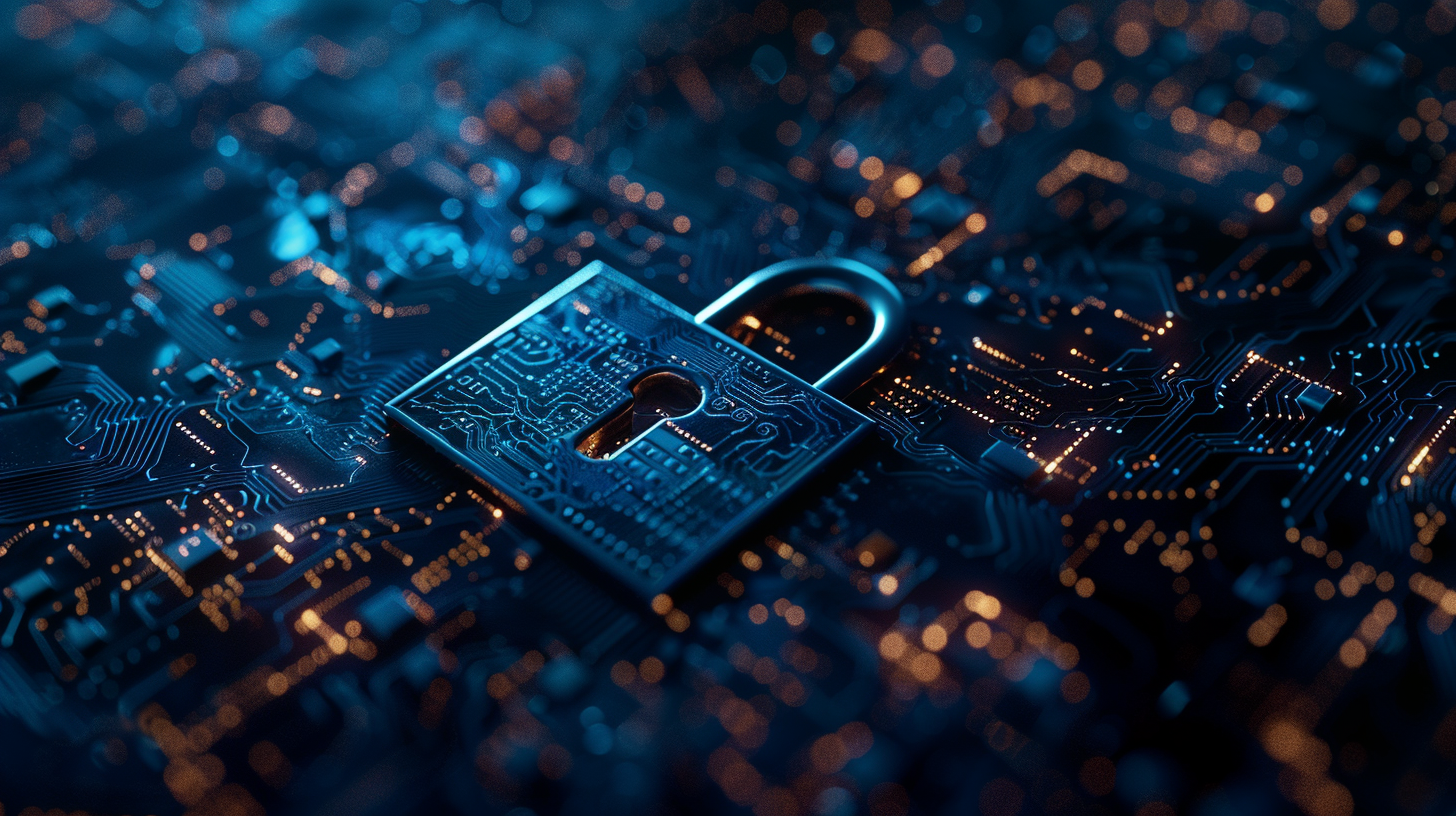 Futuristic machine identities protected by a digital shield.