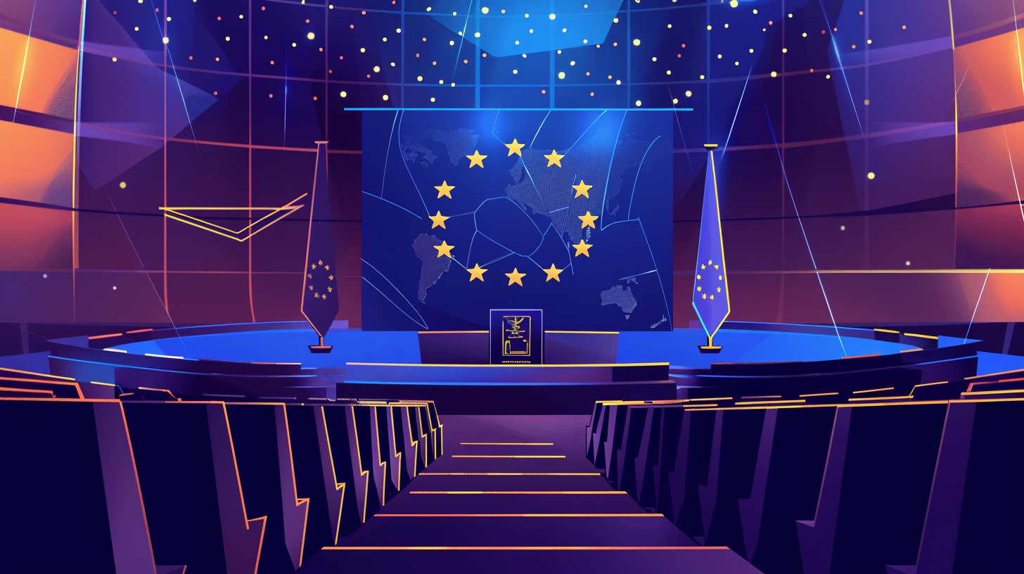 Illustration of the EU Parliament approving the AI Act in minimalist style