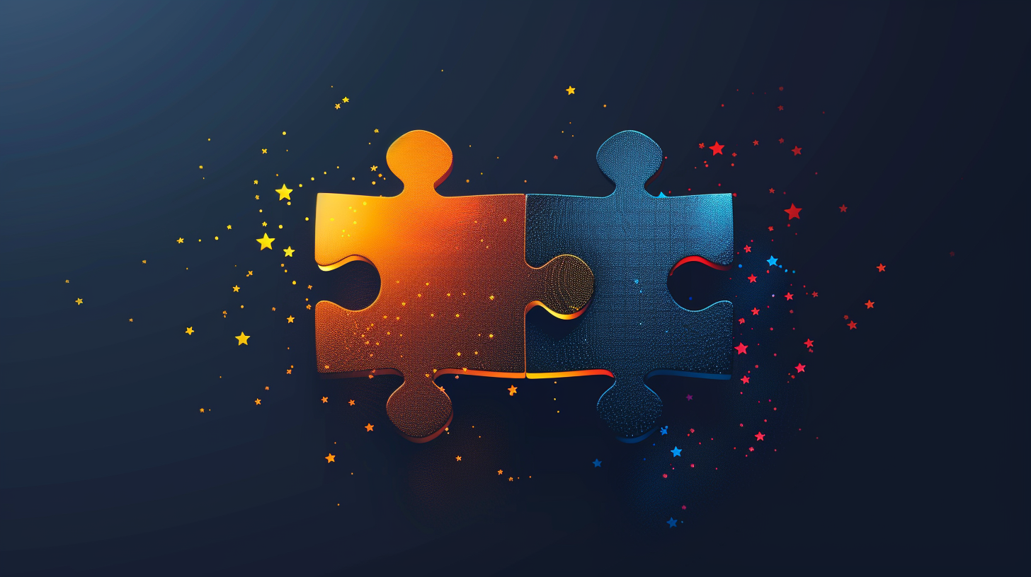 Stylized puzzle pieces fitting together, symbolizing LogRhythm and Exabeam merger.