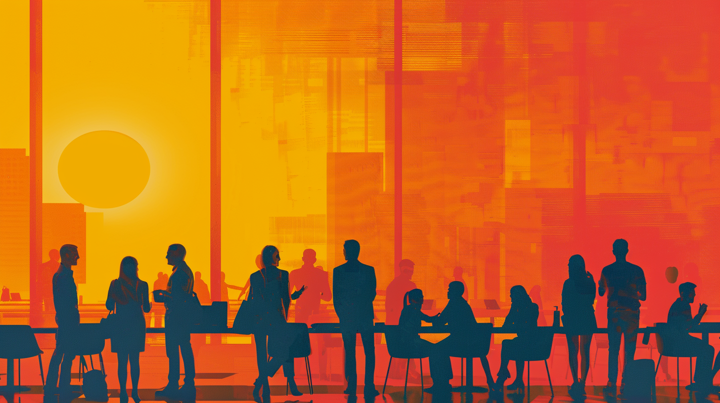 Minimalist illustration with 30% in the center and silhouettes of ordinary working people below