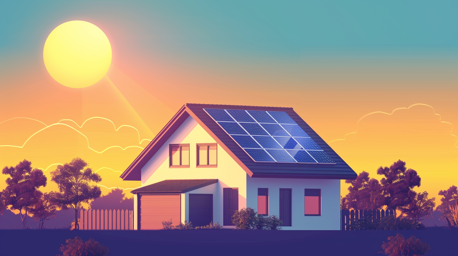 Futuristic illustration of a cityscape with numerous buildings utilizing solar panels.