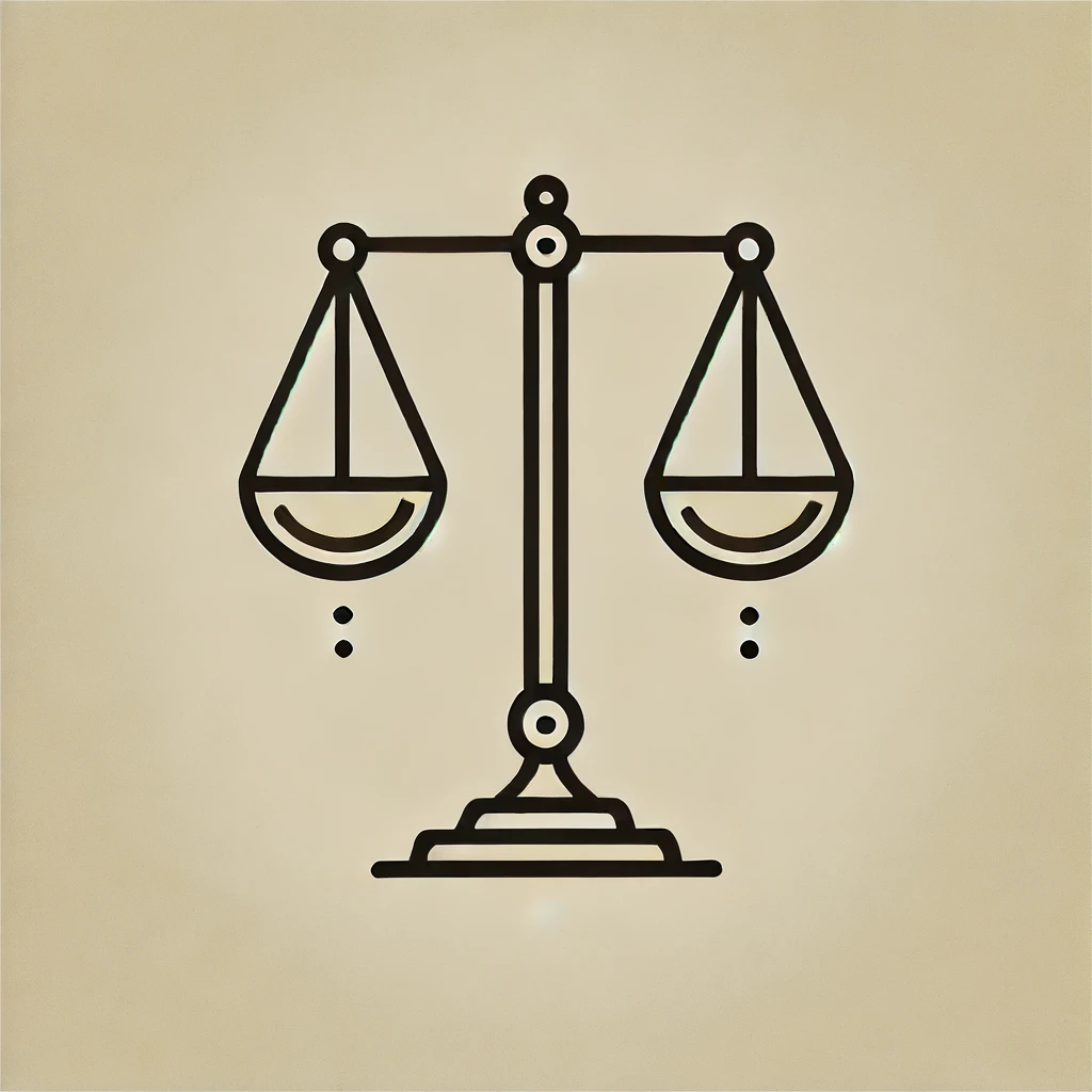 Minimalist illustration of the scales of justice with a clean design.