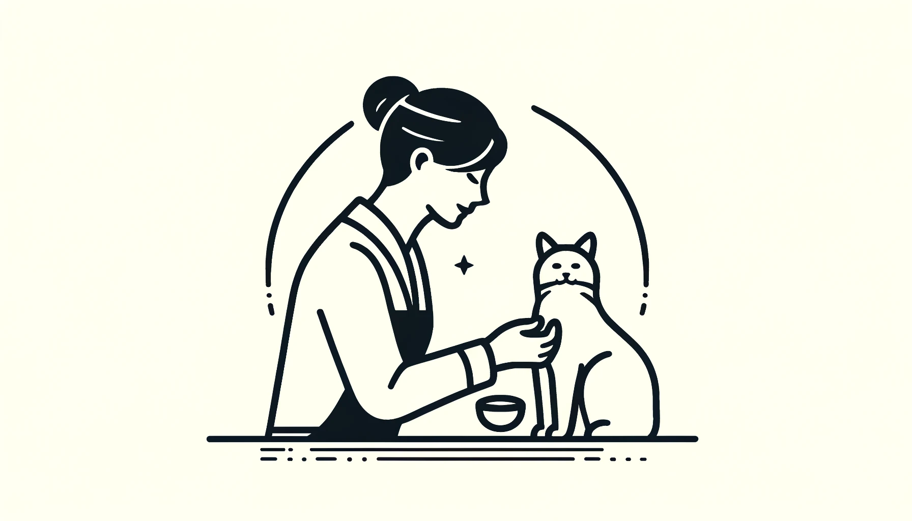Vector art of a cat sitter caring for an elderly cat.