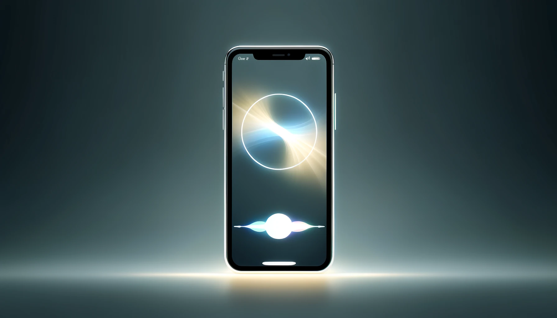 Minimalist depiction of Siri's new dynamic appearance and enhanced user interface with a sleek, modern device screen and a glowing light wrapping around its edges.