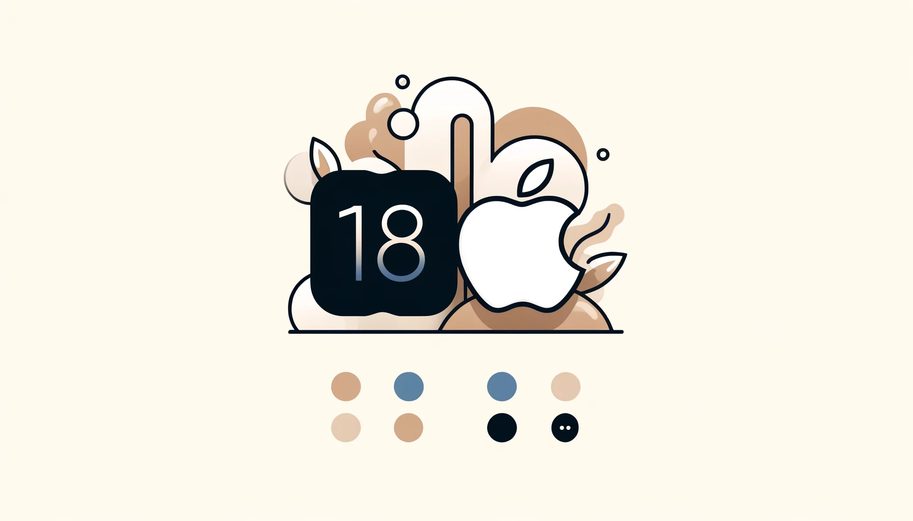 Minimalist illustration of iOS 18 and macOS 15 logos with AI symbols, featuring clean lines and a simple color palette to emphasize elegance and simplicity.