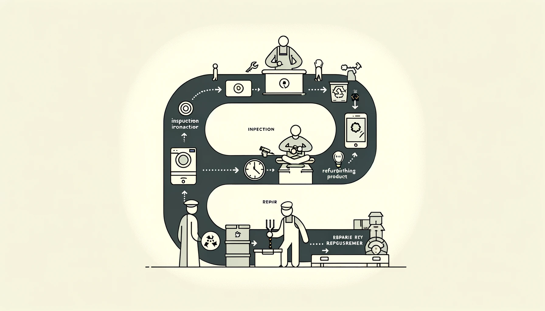 Infographic of Revive’s returned product refurbishing process in a minimalist style