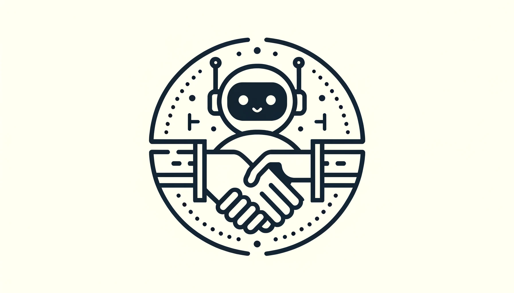 Minimalist illustration of a handshake between a robot and a human symbolizing ethical data exchange.