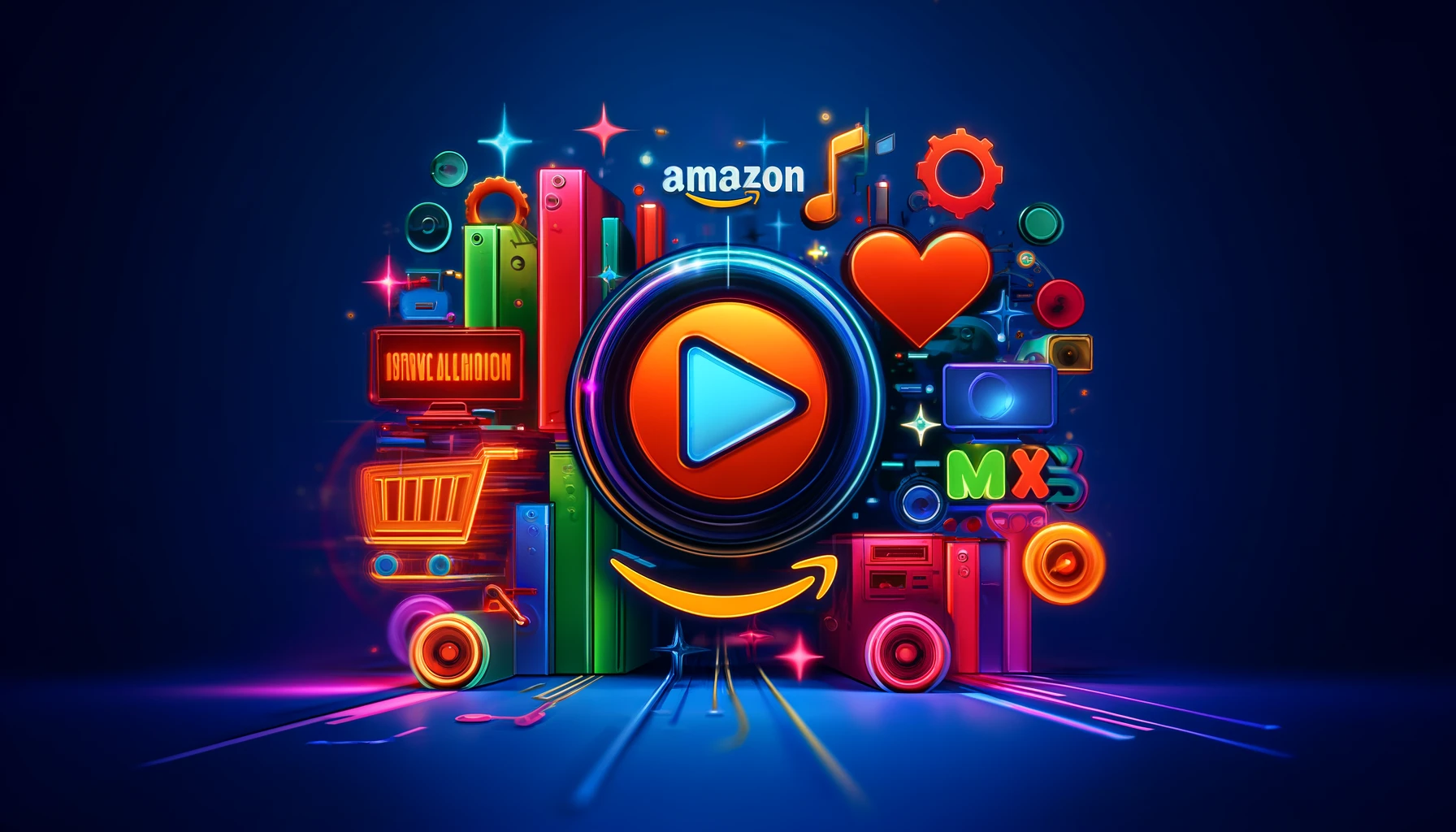 Amazon and MX Player logo integration in a vibrant digital streaming interface