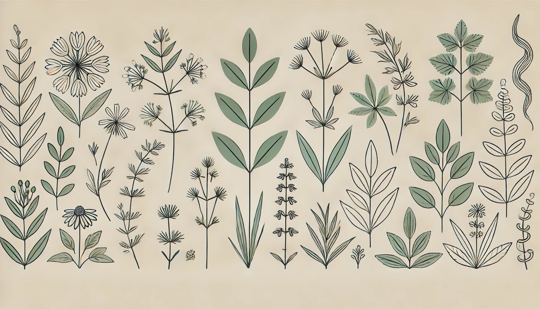 Traditional medicinal plants in minimalist style without inscriptions