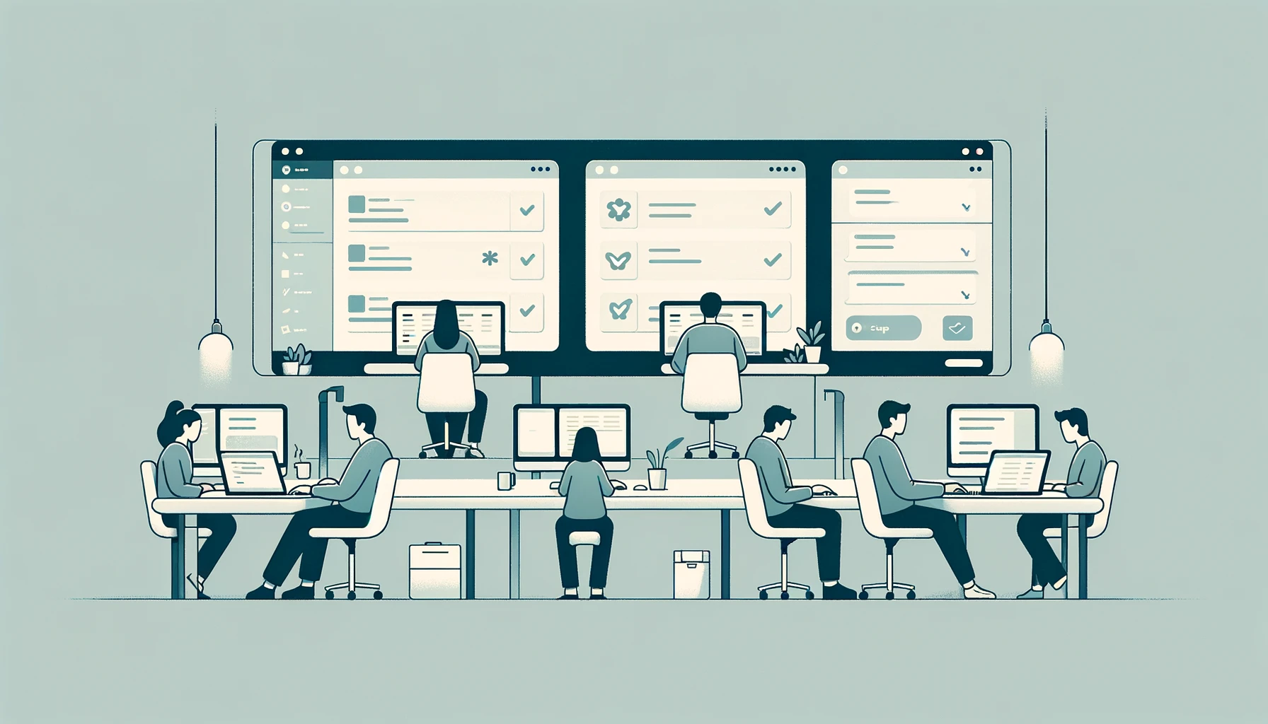 Startup team using Atlassian tools like Jira and Confluence in a minimalist office environment