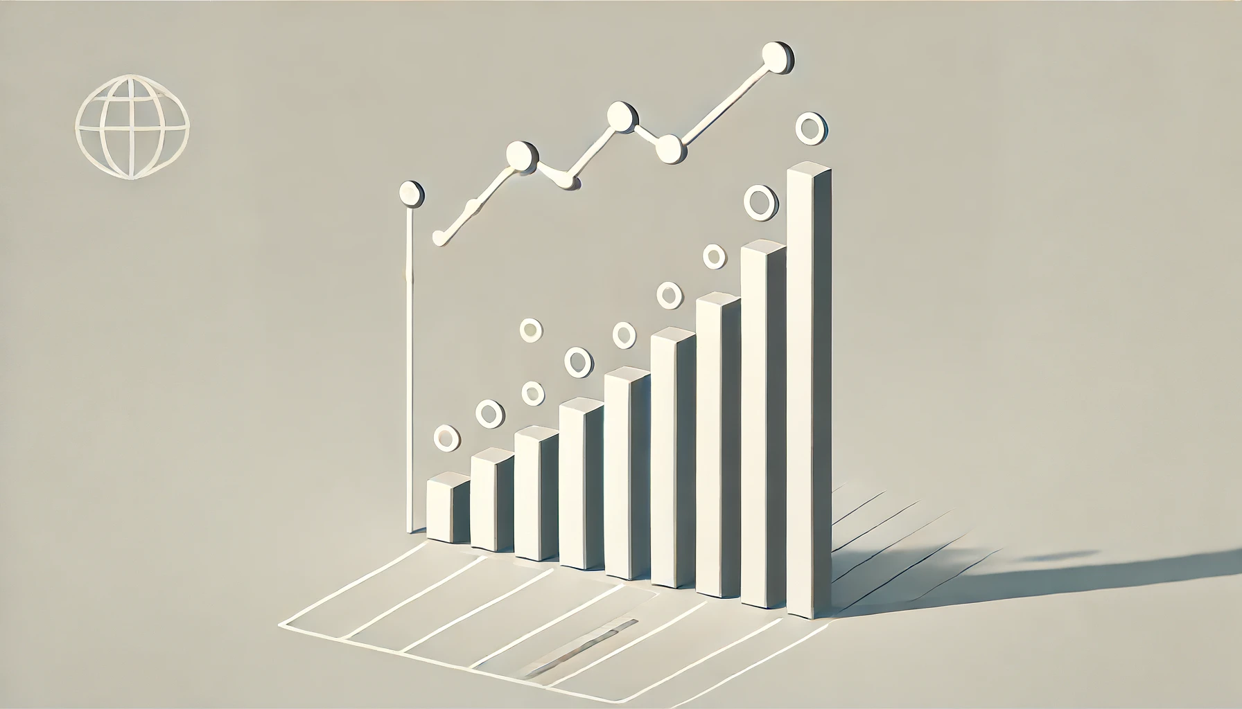 Minimalist graphic of a bar chart with upward trends, reflecting growth and investment in fintech.