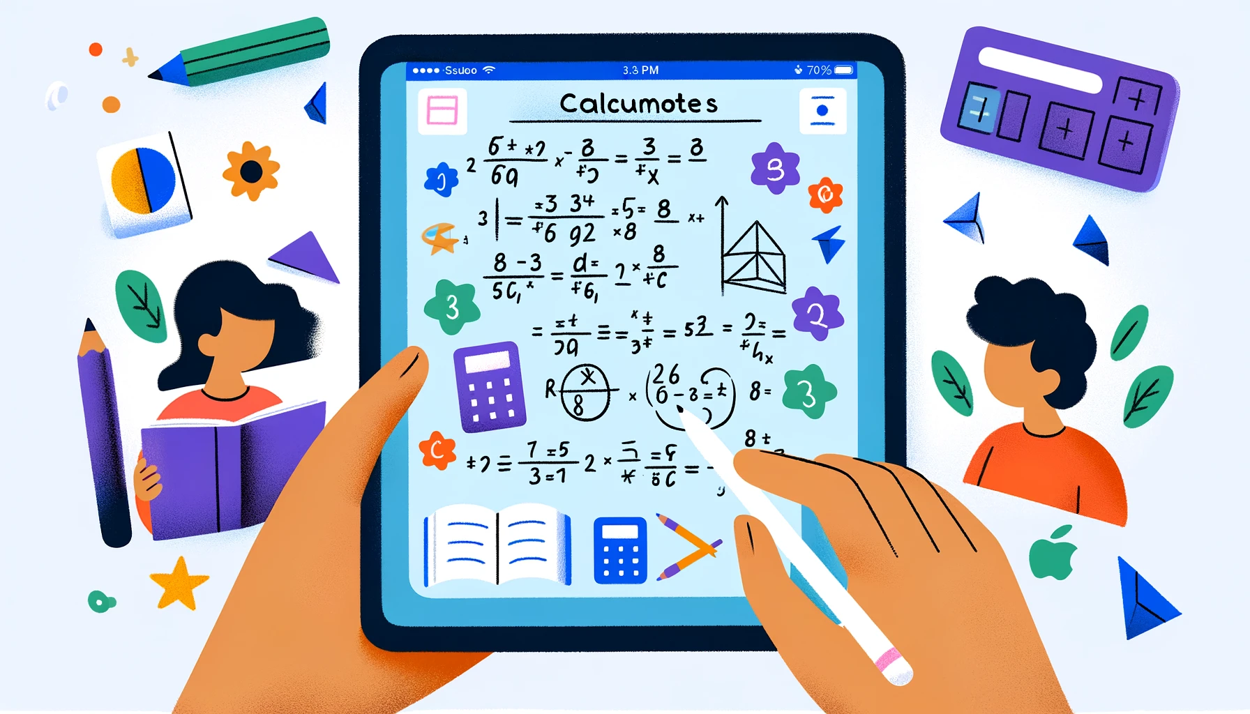 Futuristic design of the iPad Calculator app with AI-driven Math Notes feature in a sleek, tech-inspired style.
