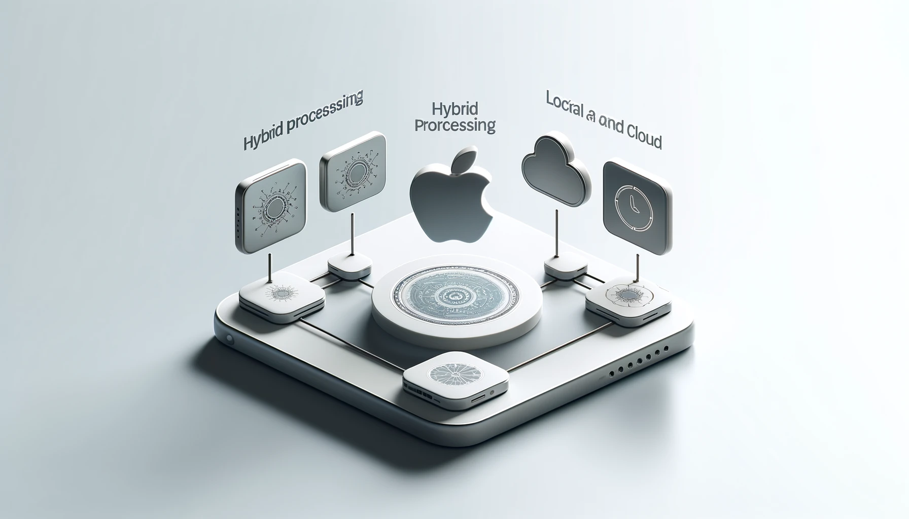 Minimalistic graphic showcasing Apple Intelligence compatibility with various devices