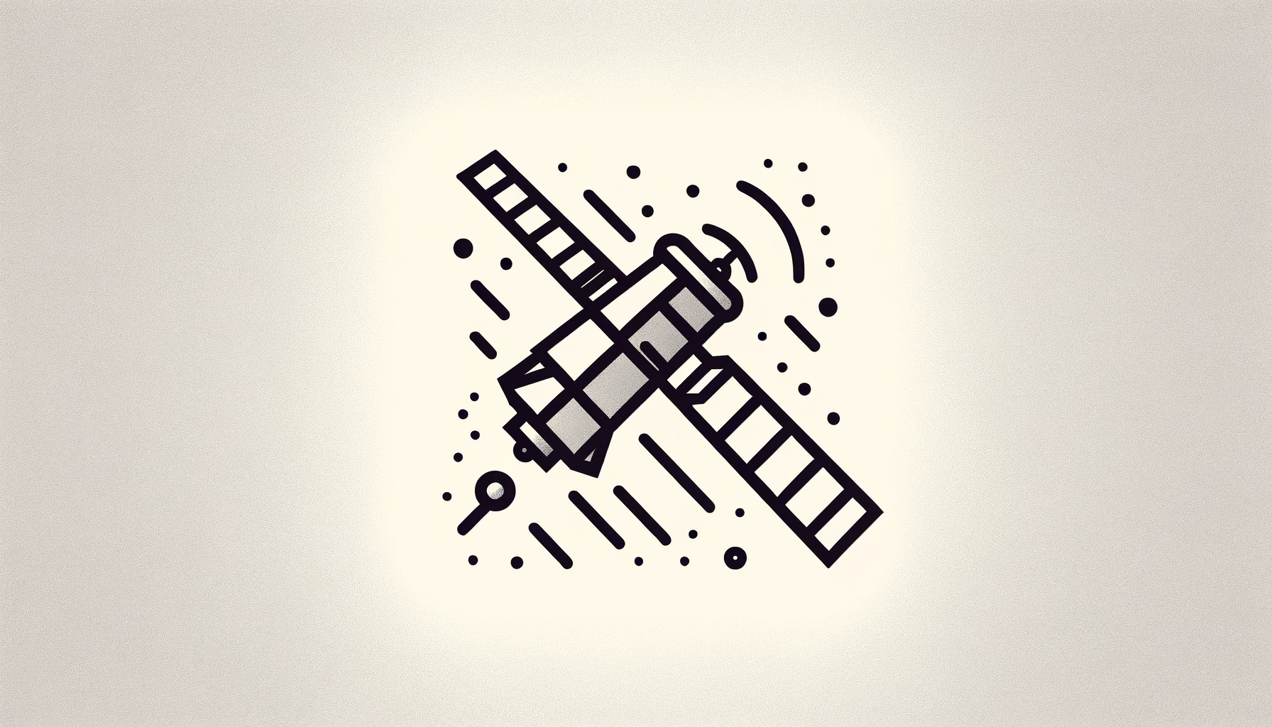 Minimalist illustration of a satellite in space with clean lines and geometric shapes.