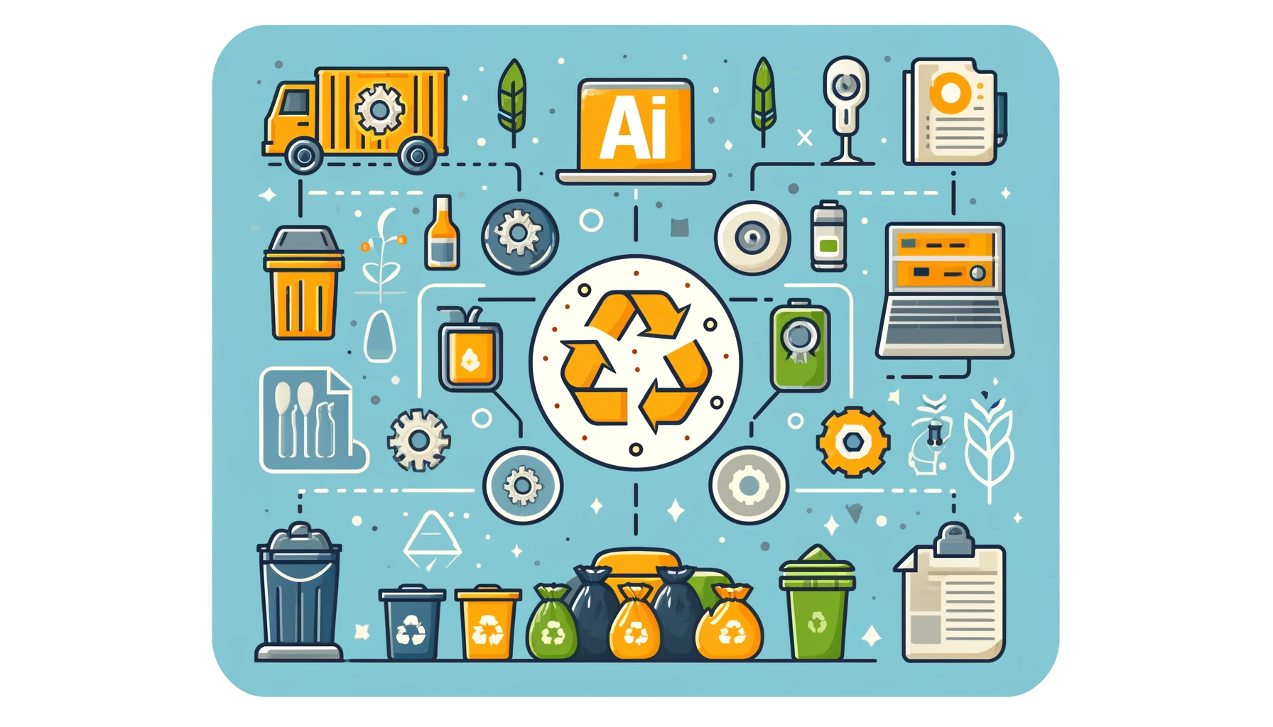 Infographic of AI waste management process from disposal to recycling.