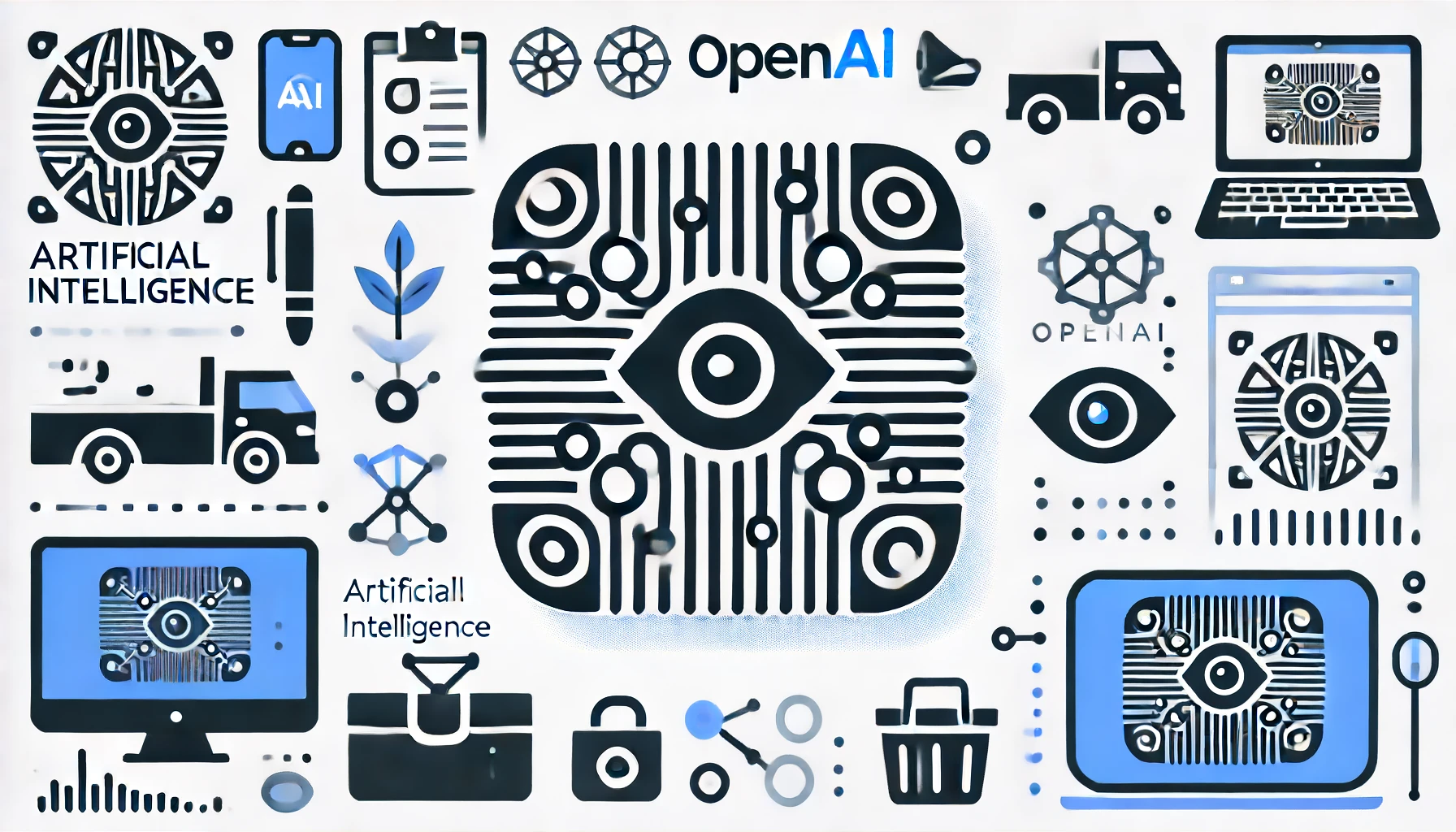 Minimalist illustration of a logo similar to OpenAI, featuring clean and simple abstract elements representing artificial intelligence and technology.