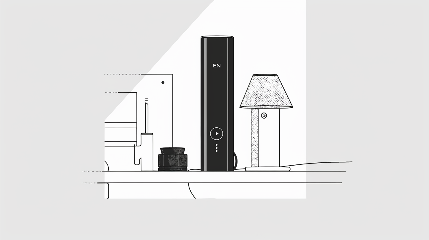 Minimalist line art of Ten Ten's Talkie device showcasing its sleek design.