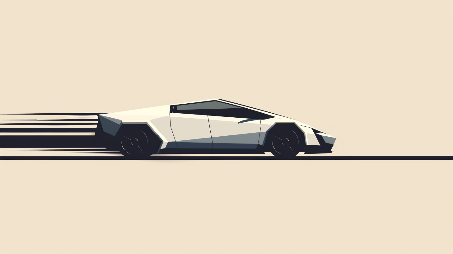 Minimalist vector graphic illustrating the fast transition from design to completed electric vehicle.