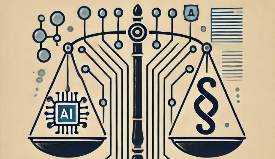 Abstract illustration of AI balancing legal documents in personal injury law.