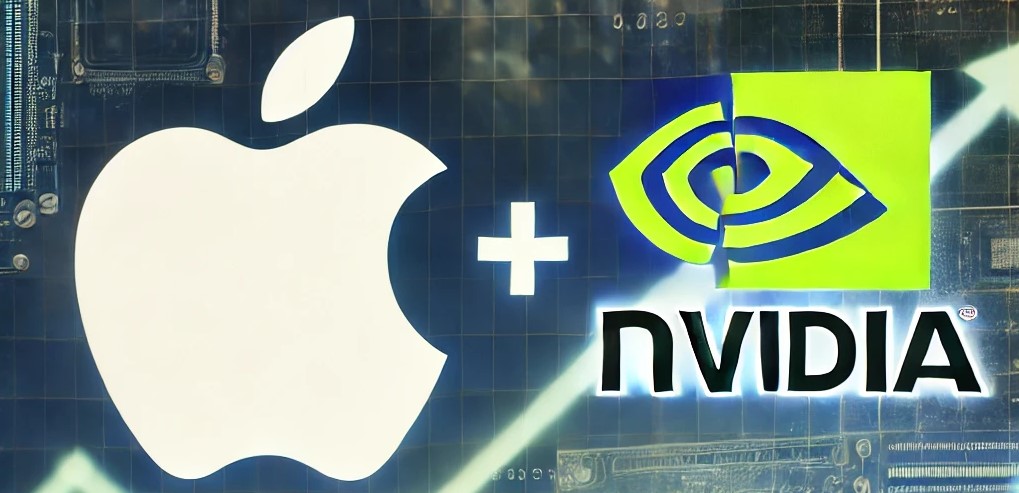 Apple, Nvidia logos with investment symbols