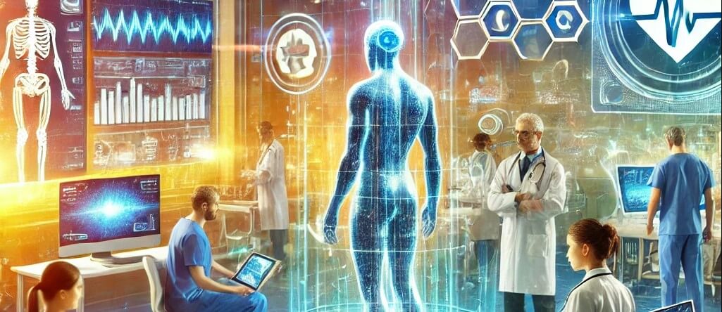 Illustration of medics using AI-powered tools 